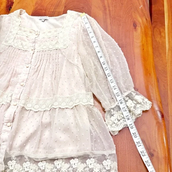 Vintage Romantic Boho Cottagecore Lace Collar Cream White Button Down Blouse - Picture 10 of 15